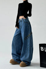 Leopard Spliced Vintage Wide Leg Jeans
