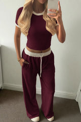 Colorblock Layering Tank Top Wide Leg Pants Set