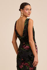 Declan Black Floral Burnout Cowl Back Maxi Dress