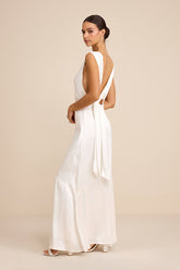 Taniya White Satin Tie-Back Maxi Dress
