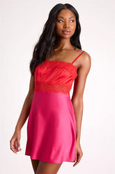 Alessa Pink and Red Satin Lace Lingerie Slip