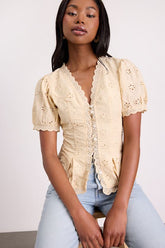 Briar Beige Eyelet Embroidered Button-Front Top