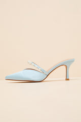 Daryll Light Blue Satin Pearl Pointed-Toe Mule Pumps