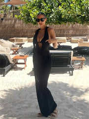 Halter Deep V Crochet Beach Cover Up