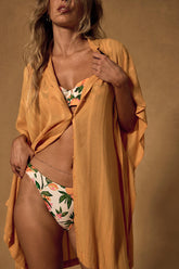 Pacific Tides Light Orange Striped Button-Up Swim Cover-Up Top