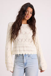 Wendy Ivory Crochet Bell Sleeve Sweater