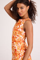 Alyvia Orange and White Floral Sleeveless Mini Dress