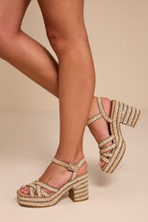 St. Barts Natural and Black Raffia Platform Sandals