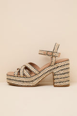 St. Barts Natural and Black Raffia Platform Sandals