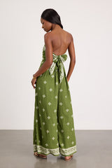 Alvaro Green Boho Print Tie-Back Jumpsuit