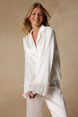 Melanie Ivory Satin Ruffled Two-Piece Pajama Set