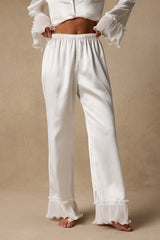 Melanie Ivory Satin Ruffled Two-Piece Pajama Set