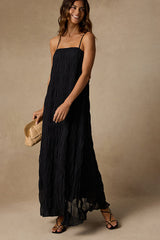 Louisiana Black Smocked Shift Maxi Dress