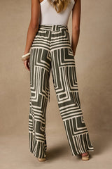 Azariah Olive Green Boho Print Wide-Leg Pants