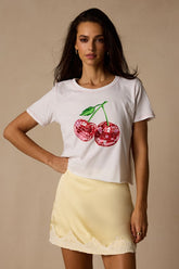 Disco Cherry White Cropped Graphic Tee