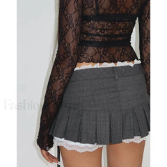 Lace Trim Bow Sweet A-Line Skirt