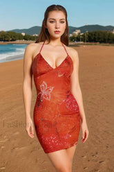 Backless Neck Print Diamond Hip Skirt Spice Girl Floral Dress