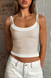 Faux Two Piece Spaghetti Strap Sexy Tank Top
