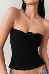 Ruched Strapless Backless Ruffle Tie Tube Top