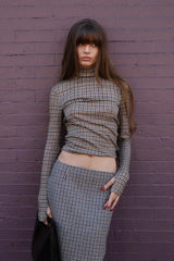 Houndstooth Print High Waist Pencil Skirt Set