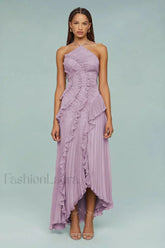 Ruffled Pleated Chiffon Maxi Dress
