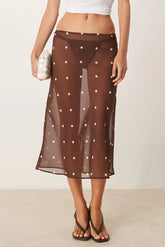 Sheer lka Dot High Waist A Line Midi Skirt