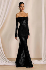 Elegant Lace Off Shoulder Long Sleeve Formal Dress