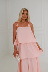 Lanie Tiered Midi Dress-Pink