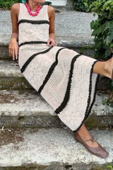 Hollow Knit Contrast Tank Sweater Dress
