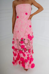 Lady Embroidered Maxi Dress-Pink