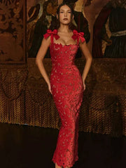 Bow Lace Backless Maxi Dress