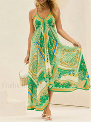 Retro V-Neck Maxi Floral Dress