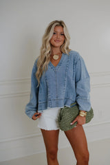 Melody Denim Balloon Sleeve Top