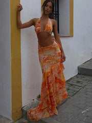 Tie Dye Tassel Skirt Two Piece Set