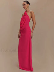 Rose Lace-up Off Shoulder Maxi Dress