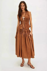 Cutout Lace Patchwork Boho Skirt Set