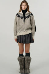 Color Block Turn-Down Collar Loose Sweater