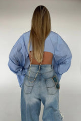 Asymmetric Button Back Cutout Blouse