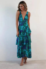 Chiffon Halter Slim Ruffle Maxi Floral Dress