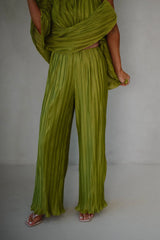 Charie Pleated Pants Set-Chartreuse