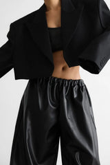 Drawstring Cuff PU Leather Relaxed Pants