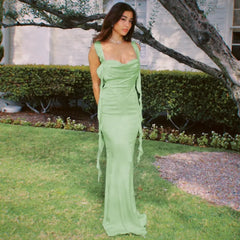 Ribbon Backless Split Maxi Dress