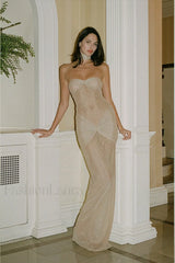Sexy Strapless Sequin Maxi Dress