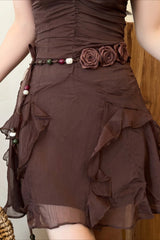 Chiffon Flower Beaded Tassel Decorative Waist Chain