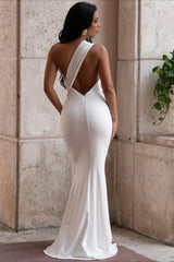 Metal Accent One Shoulder Vacation Dress