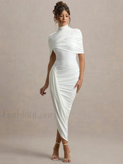 Ruched Turtleneck Midi Dress