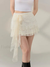 Bow Lace Ruffle Layered Mini Skirt