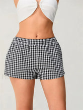 Summer Plaid Print Elastic Waist Loose Fit Casual Streetwear Short