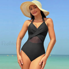 Mesh Spliced Lace Up Backless One Piece
