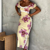 Off-Shoulder Split Floral Dress